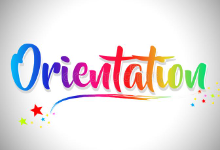 The word Orientation in color