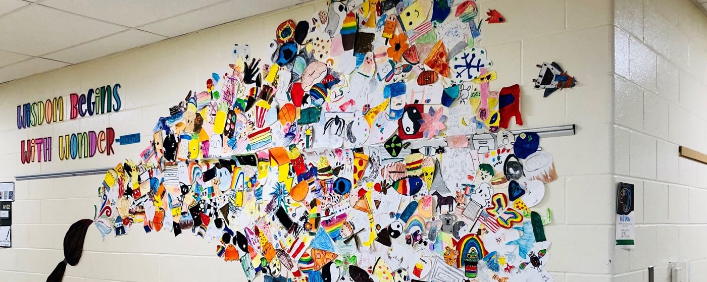a colorful collection of student artwork