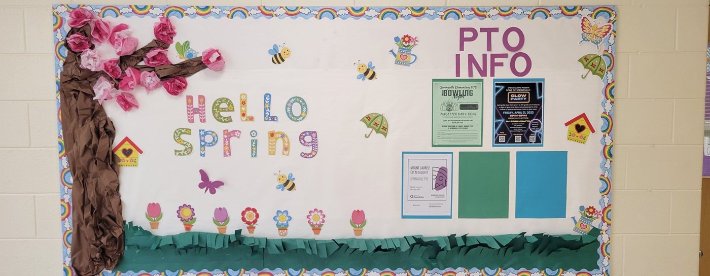 PTO Bulletin Board welcoming Spring