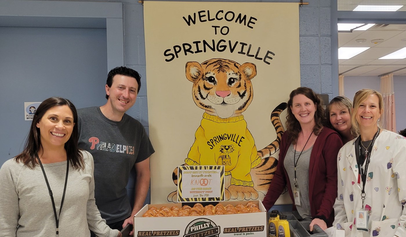 Springville Staff members with pretzels from the PTO