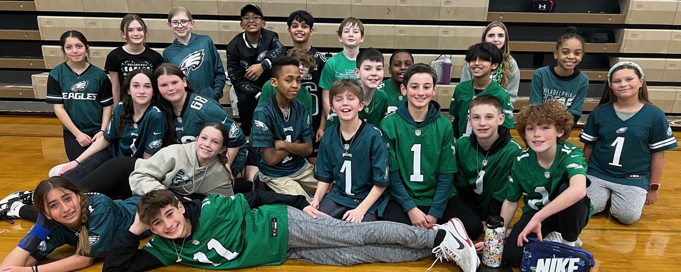 Students wearing Philadelphia Eagles gear 